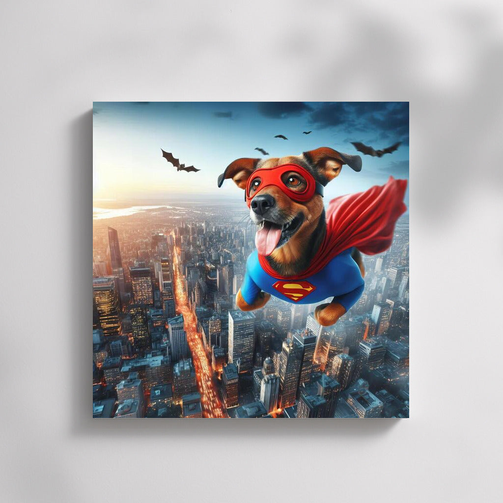 Superdog in Flight: Hero over the City - Daring Decor for Your Interior
