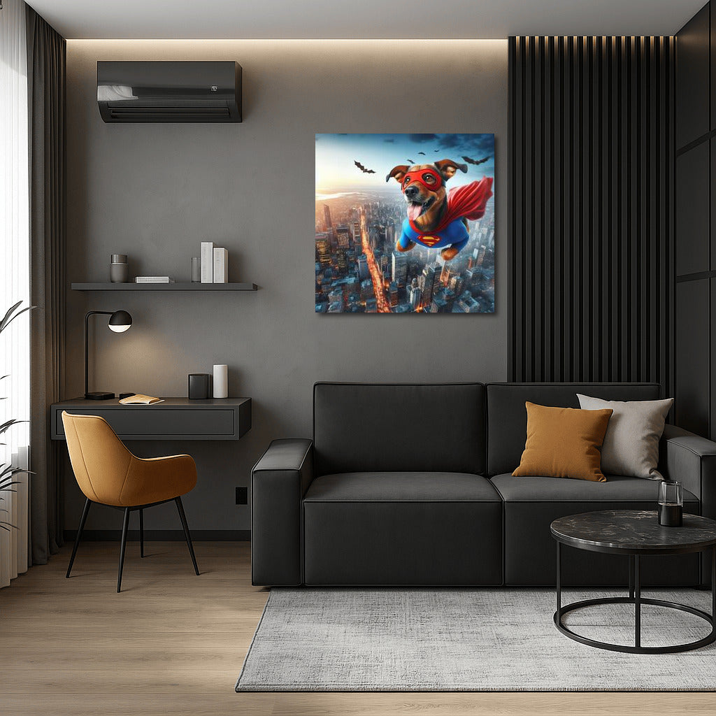 Superdog in Flight: Hero over the City - Daring Decor for Your Interior