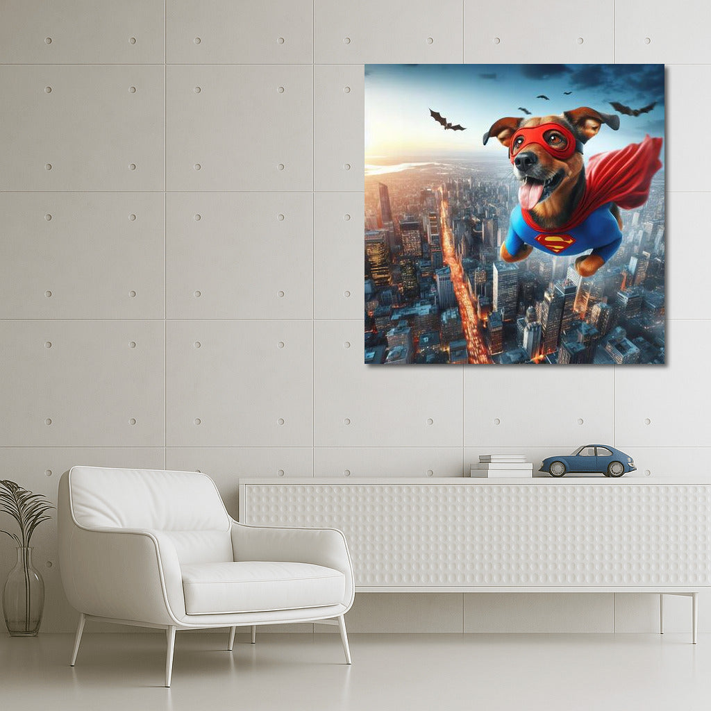 Superdog in Flight: Hero over the City - Daring Decor for Your Interior