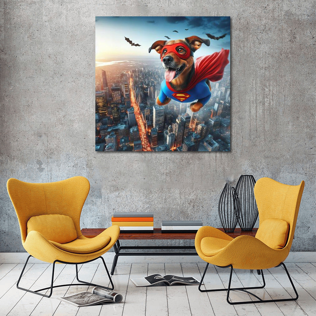 Superdog in Flight: Hero over the City - Daring Decor for Your Interior