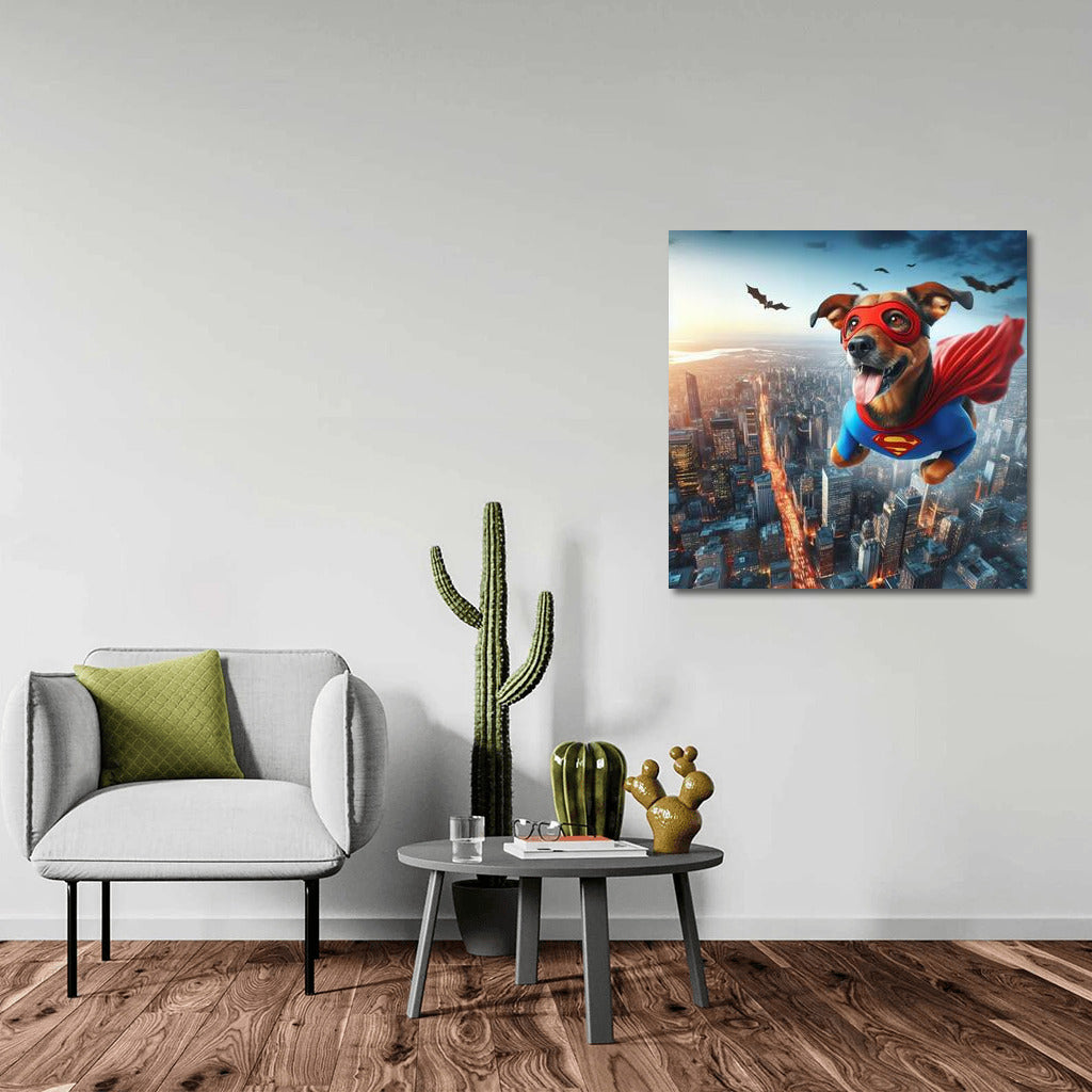Superdog in Flight: Hero over the City - Daring Decor for Your Interior