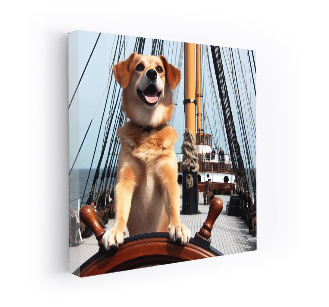 Sea Captain: Dog at the Helm with the Sea in the Background