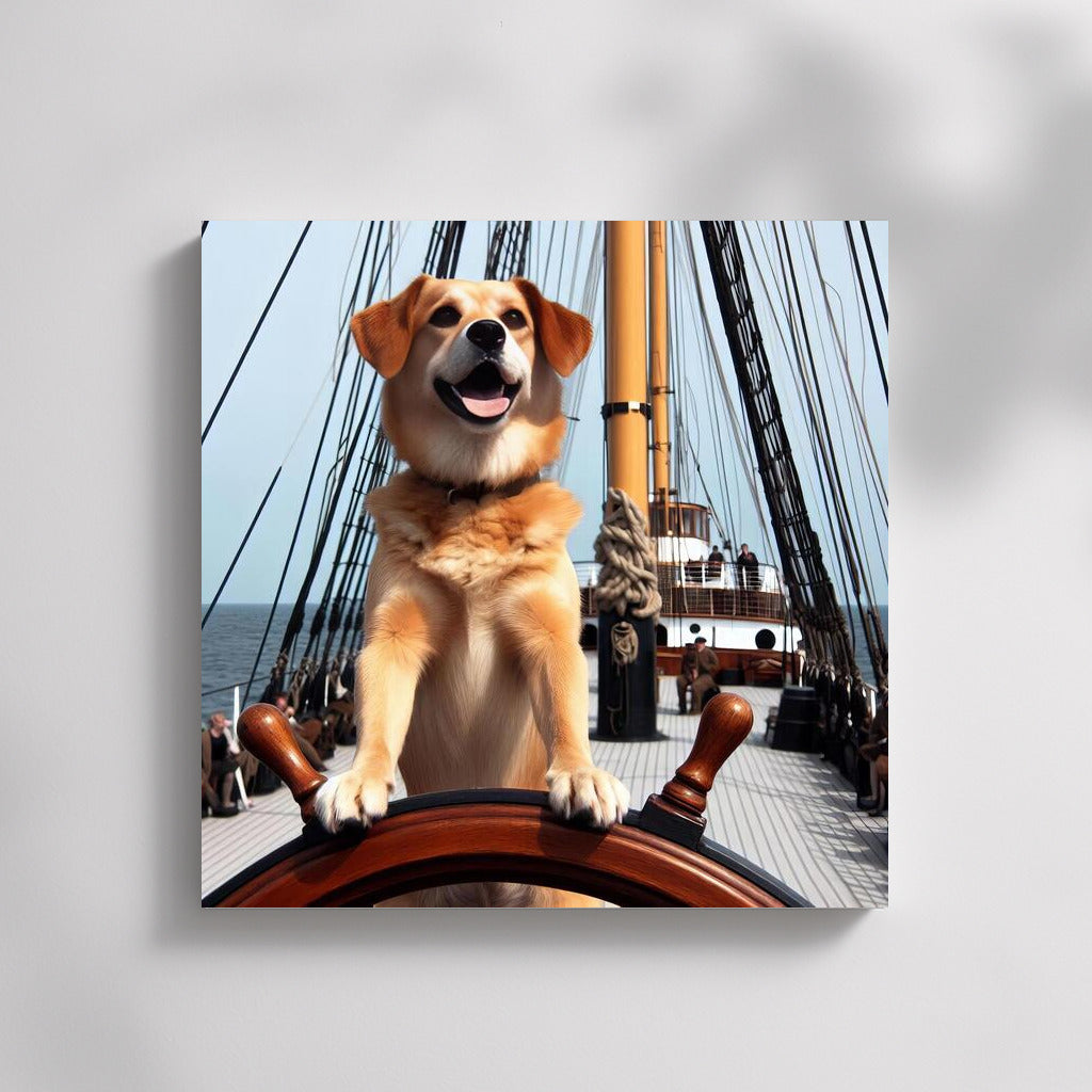 Sea Captain: Dog at the Helm with the Sea in the Background