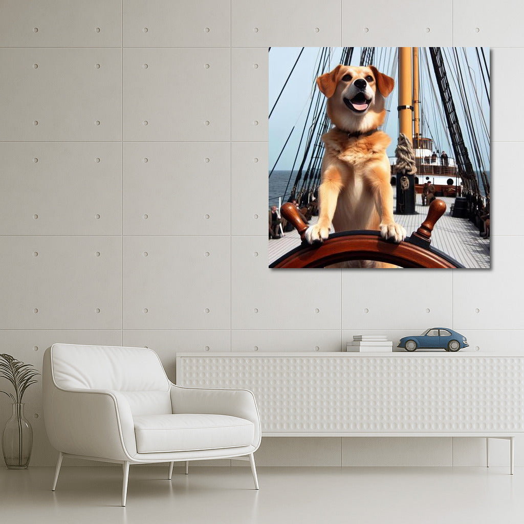 Sea Captain: Dog at the Helm with the Sea in the Background