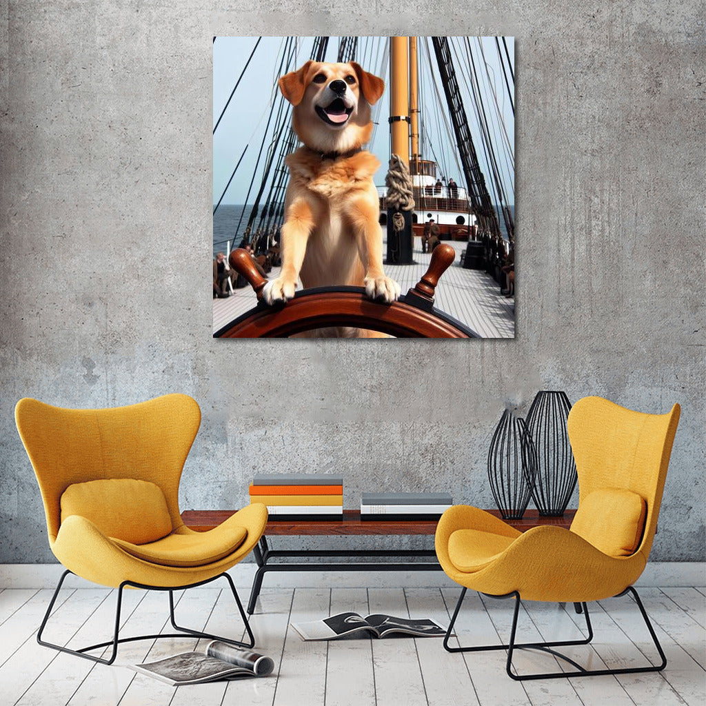 Sea Captain: Dog at the Helm with the Sea in the Background