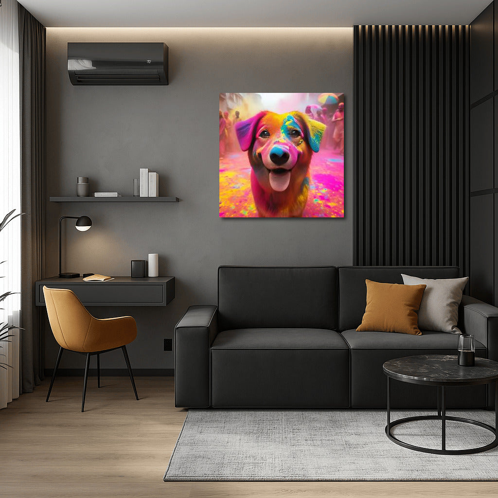 Dog in Rainbow Energy Vortex: Vibrant Wall Art for Positivity
