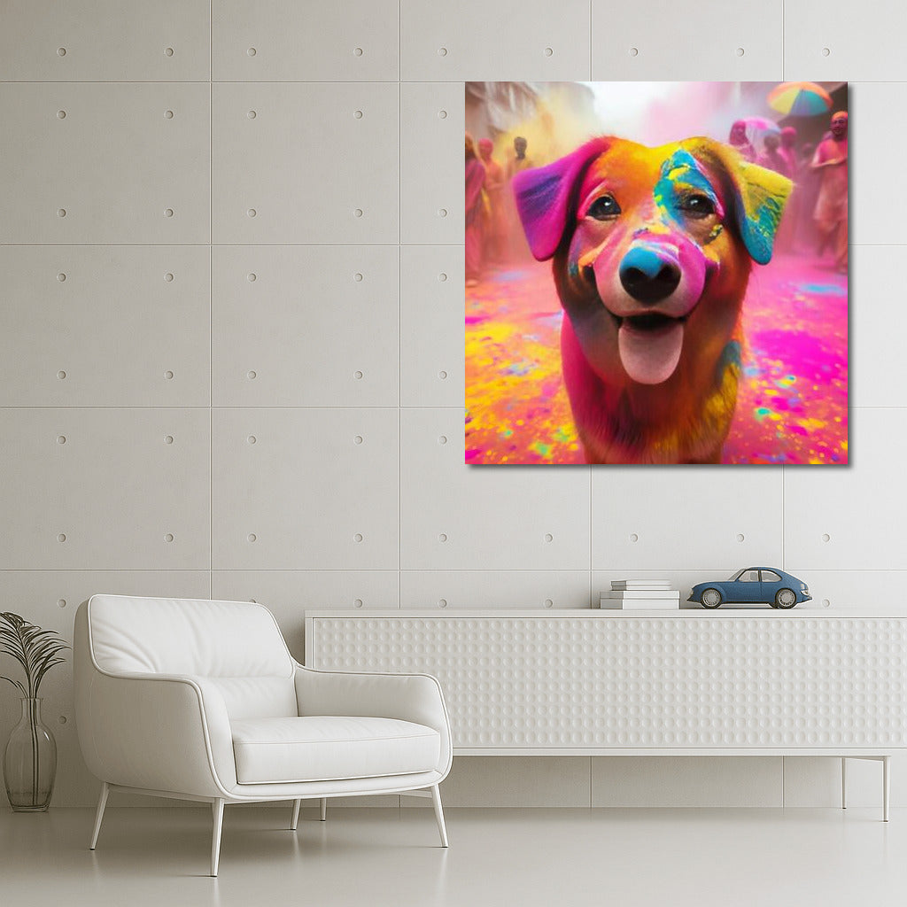Dog in Rainbow Energy Vortex: Vibrant Wall Art for Positivity