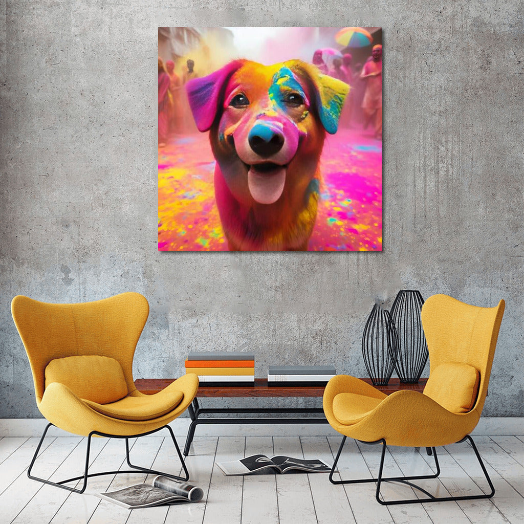 Dog in Rainbow Energy Vortex: Vibrant Wall Art for Positivity