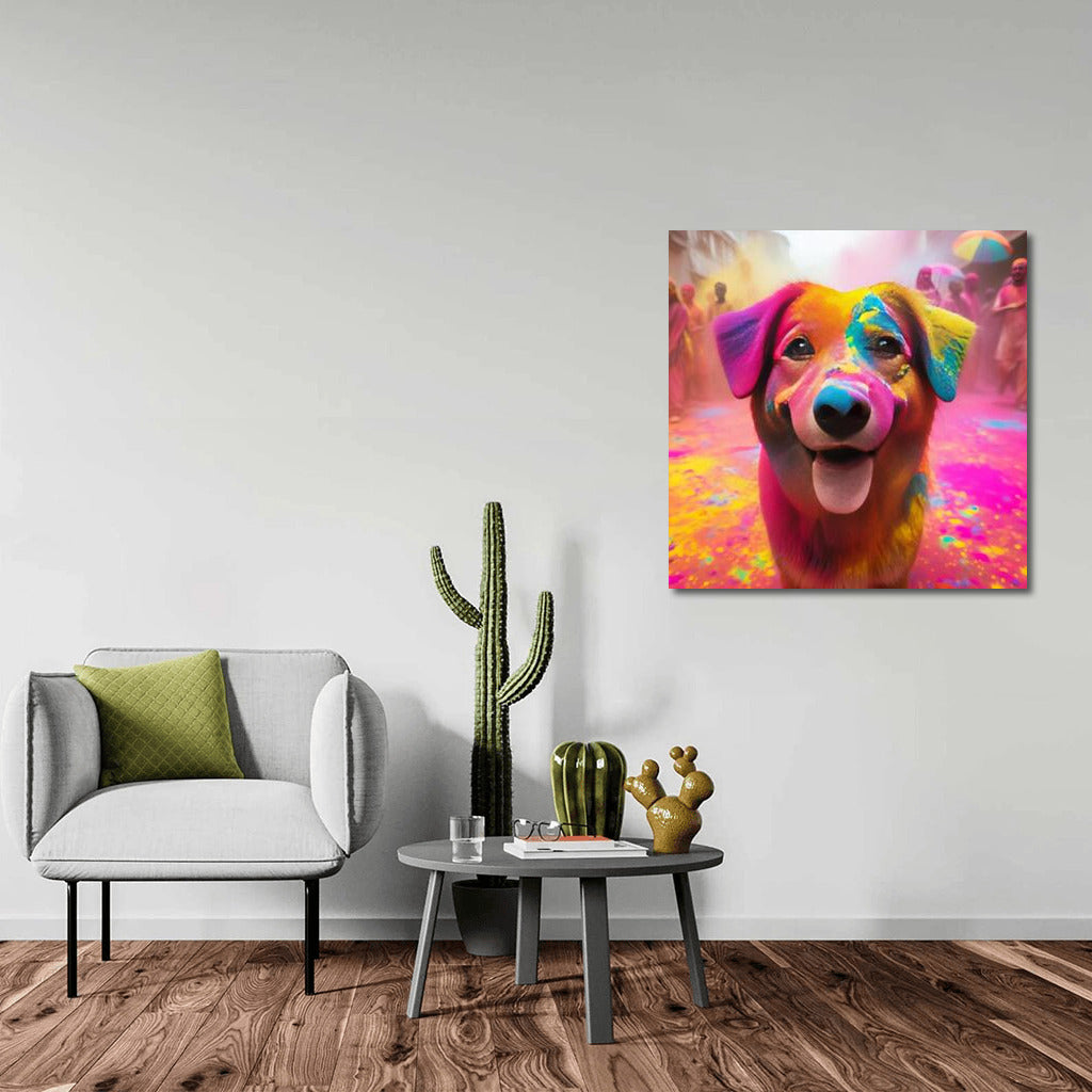 Dog in Rainbow Energy Vortex: Vibrant Wall Art for Positivity