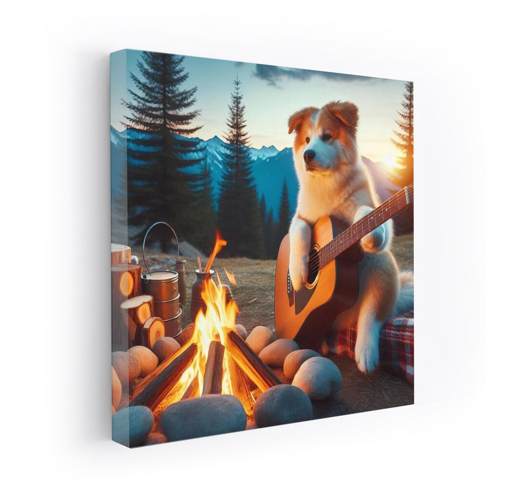 Fluffy Musician at the Mountain Campfire: Cozy Landscape for Your Home