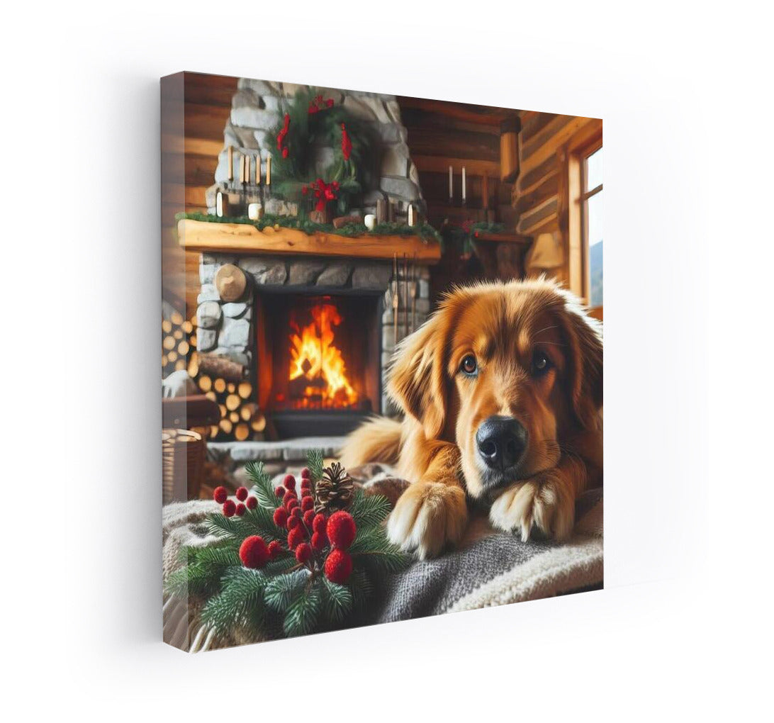 Warm Evening: Adorable Dog by the Fireplace for Coziness in the House