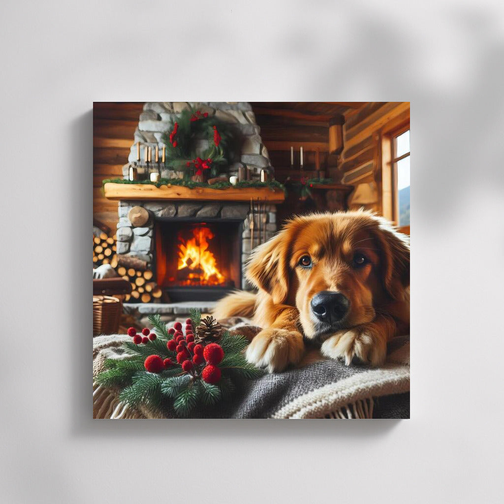 Warm Evening: Adorable Dog by the Fireplace for Coziness in the House