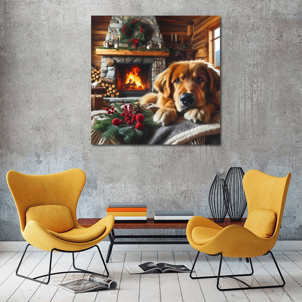 Warm Evening: Adorable Dog by the Fireplace for Coziness in the House