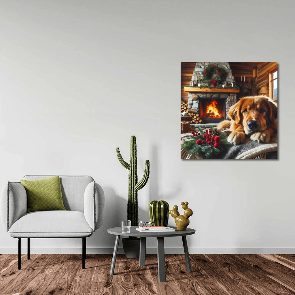 Warm Evening: Adorable Dog by the Fireplace for Coziness in the House