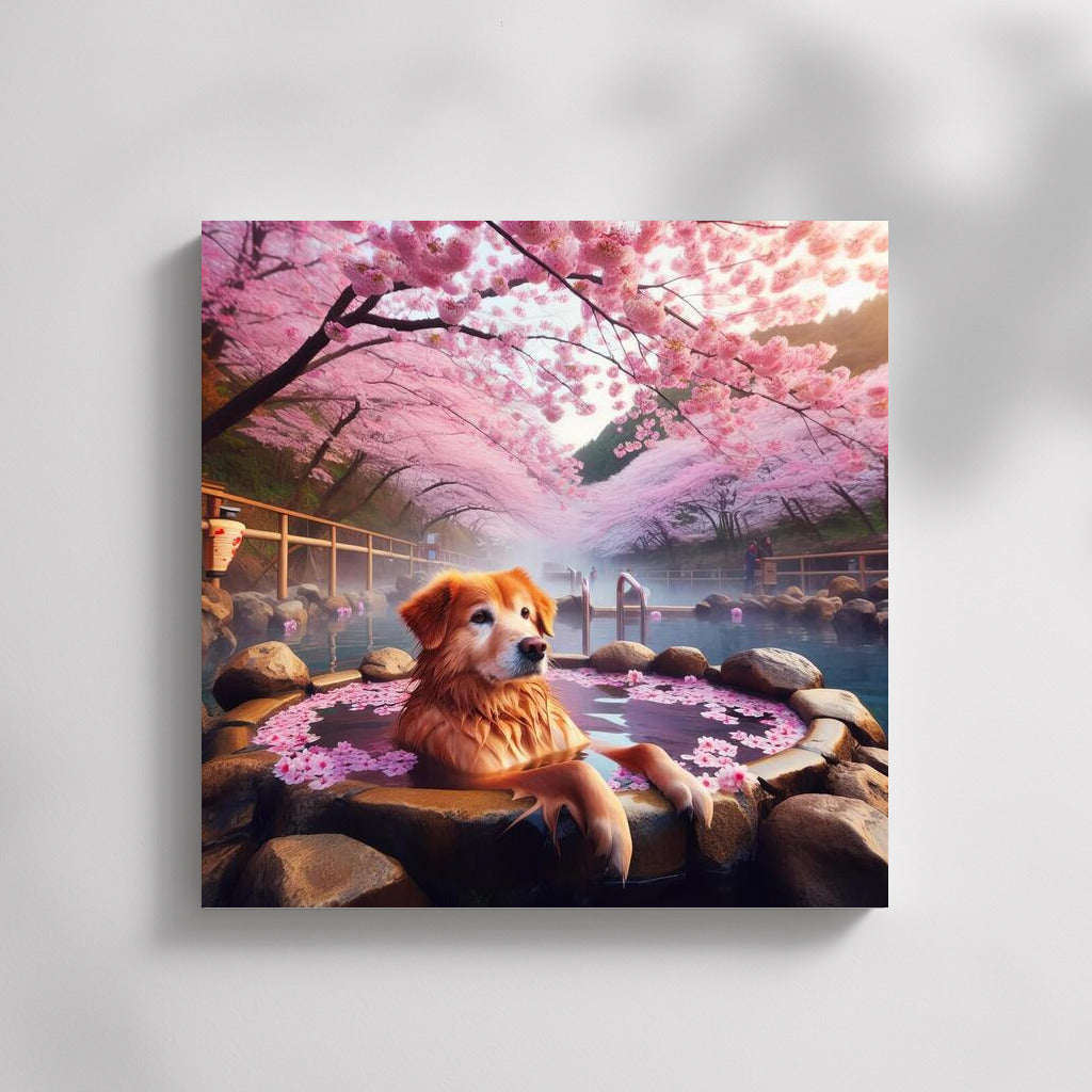 Spring Zen: Dog under Cherry Blossoms