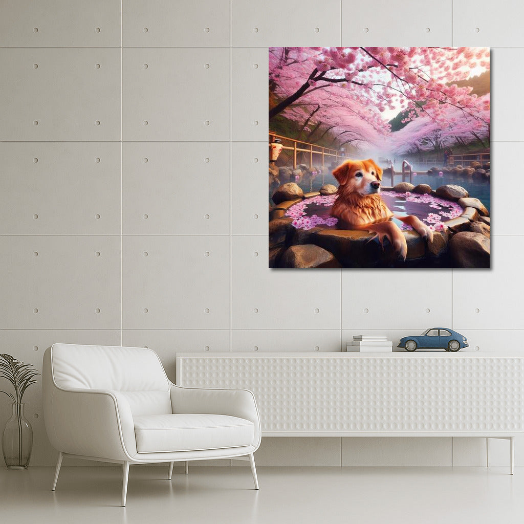 Spring Zen: Dog under Cherry Blossoms