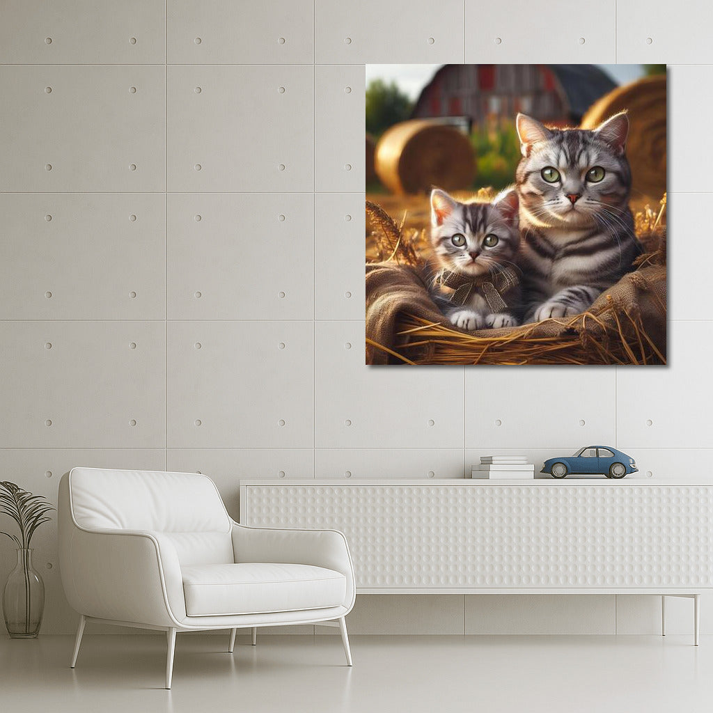 Idyll on the farm: Fluffy cats in a cozy corner