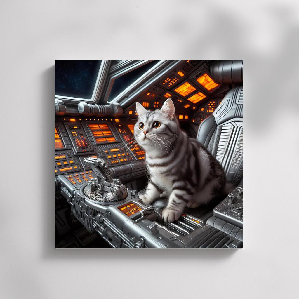Space Cat on a Galactic Journey: Futuristic Wall Art