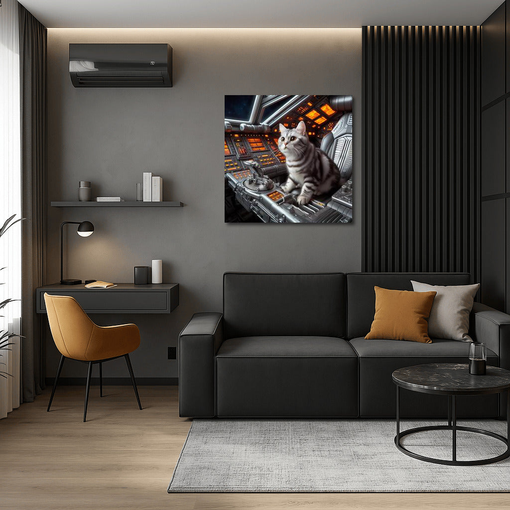 Space Cat on a Galactic Journey: Futuristic Wall Art
