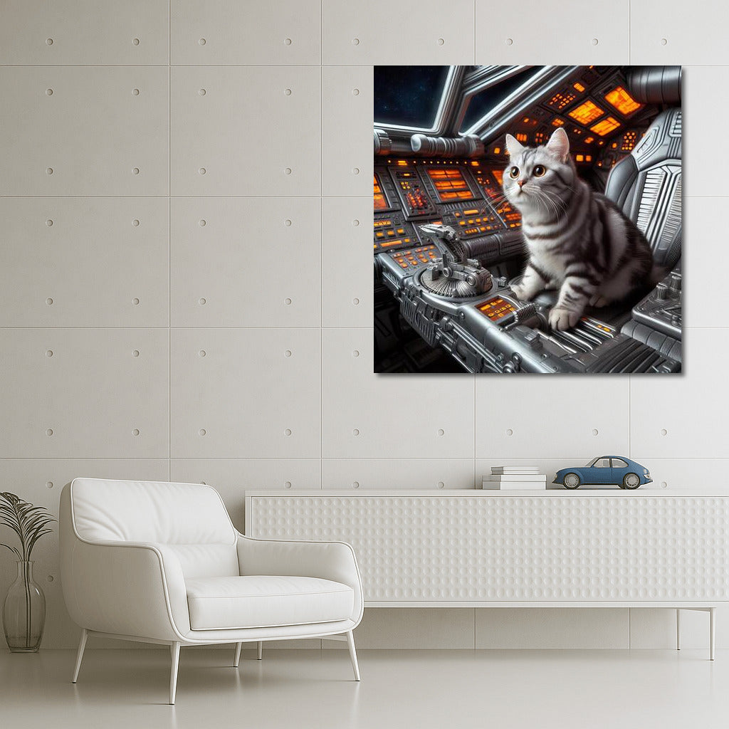 Space Cat on a Galactic Journey: Futuristic Wall Art