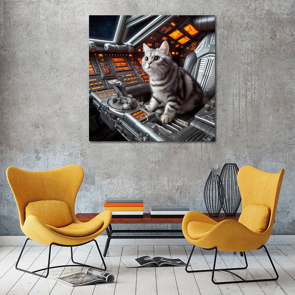 Space Cat on a Galactic Journey: Futuristic Wall Art