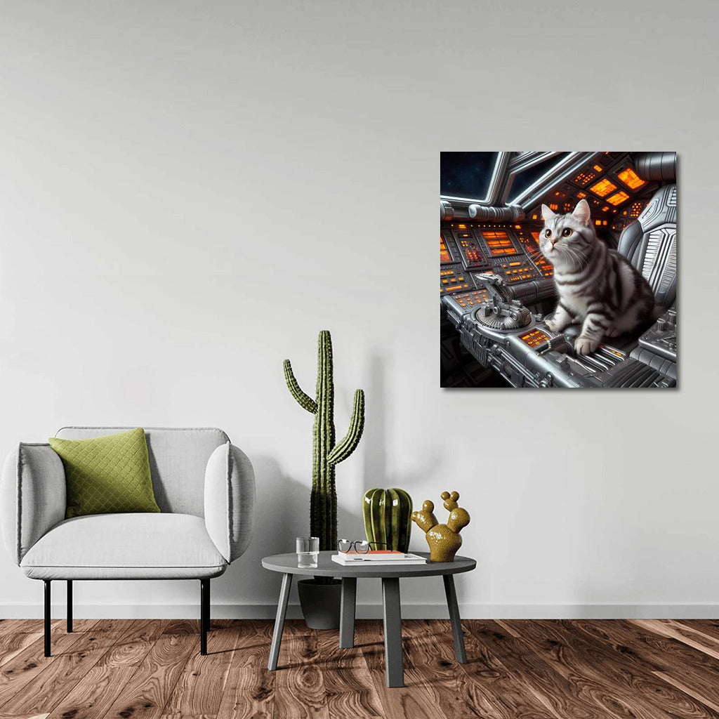 Space Cat on a Galactic Journey: Futuristic Wall Art