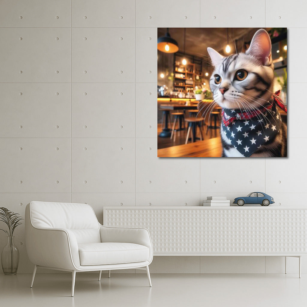 Cat in a Bandana: Cozy Evening in a Cafe