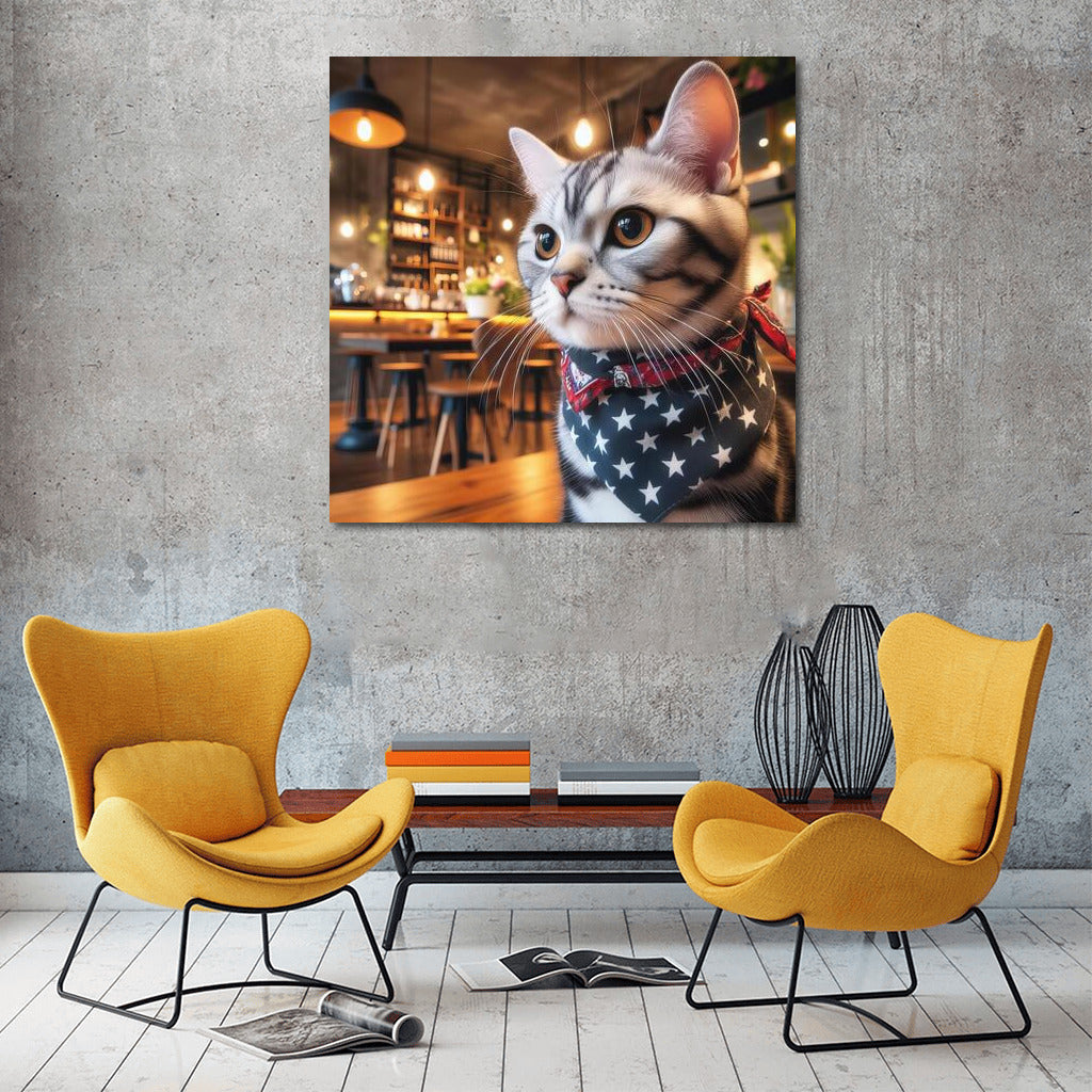 Cat in a Bandana: Cozy Evening in a Cafe