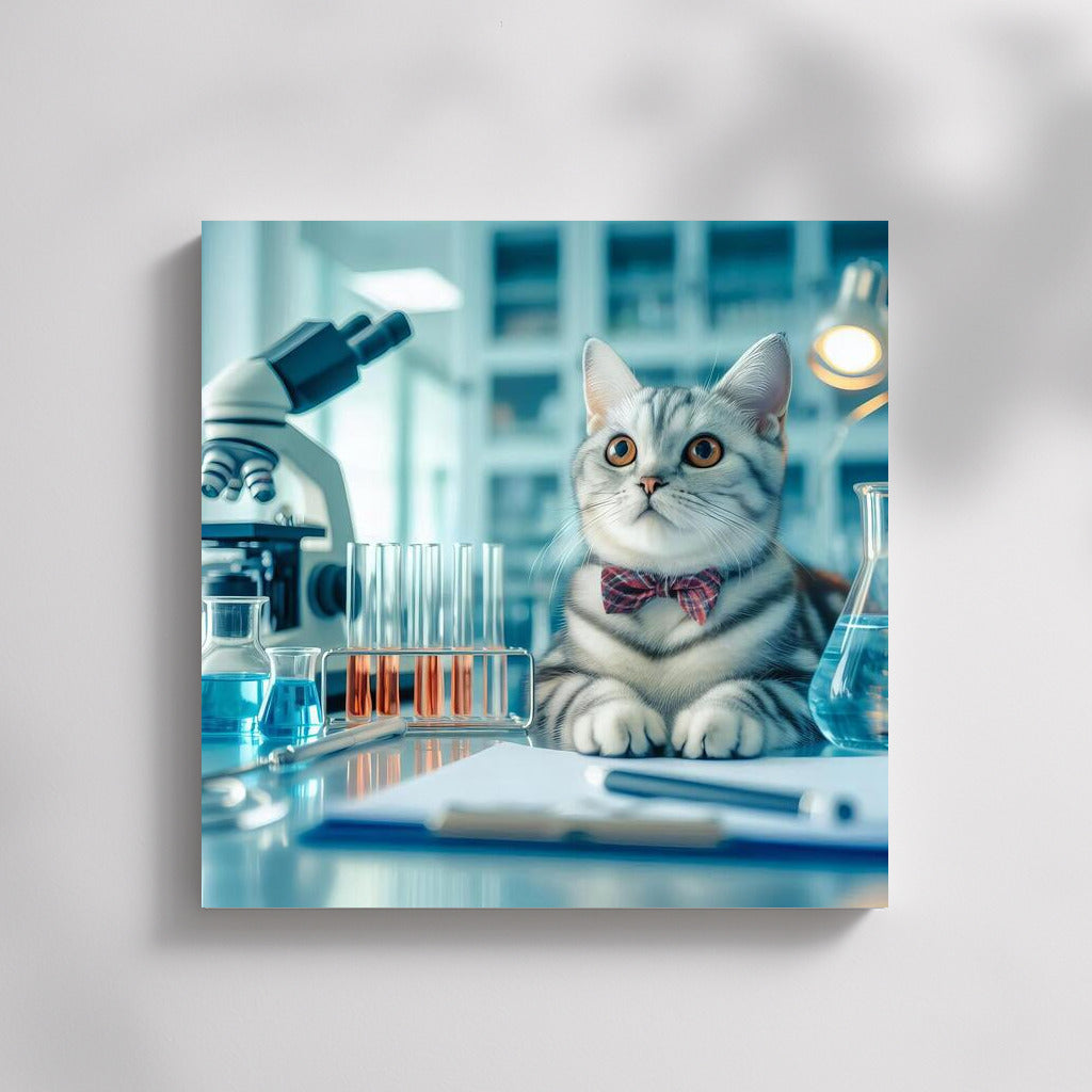 Scientist Cat in the Lab: Playful Wall Art for Cat Lovers