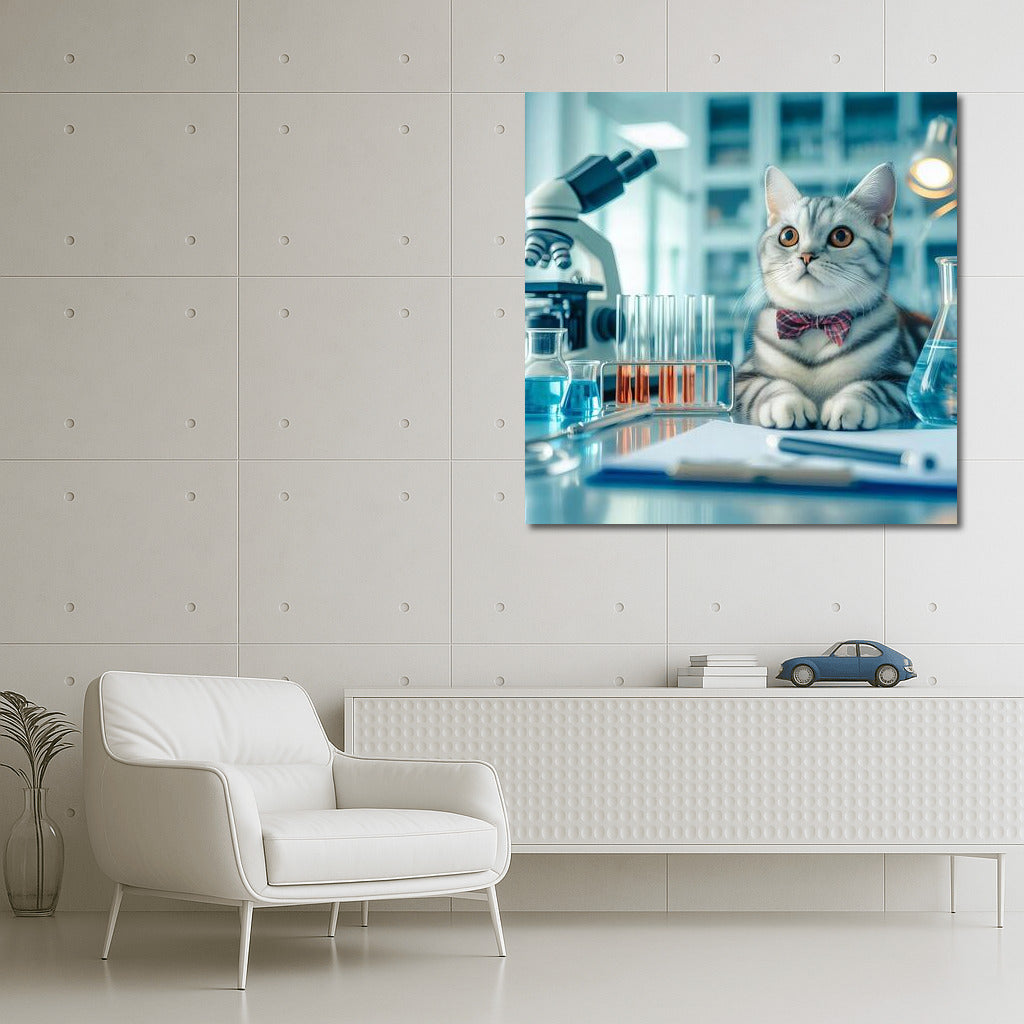 Scientist Cat in the Lab: Playful Wall Art for Cat Lovers