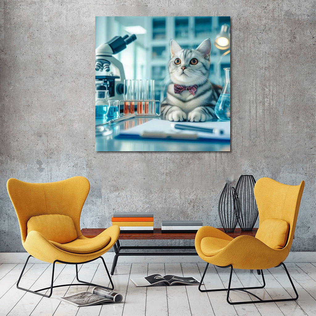 Scientist Cat in the Lab: Playful Wall Art for Cat Lovers