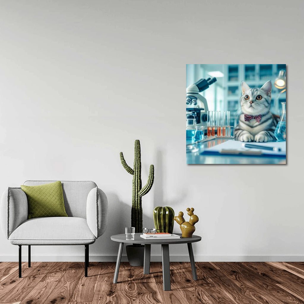 Scientist Cat in the Lab: Playful Wall Art for Cat Lovers
