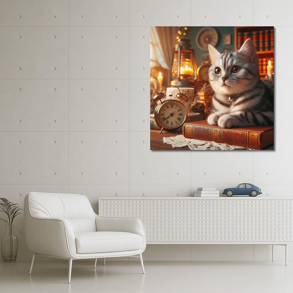 Cat in Candles and Books: Atmospheric Comfort for Your Home