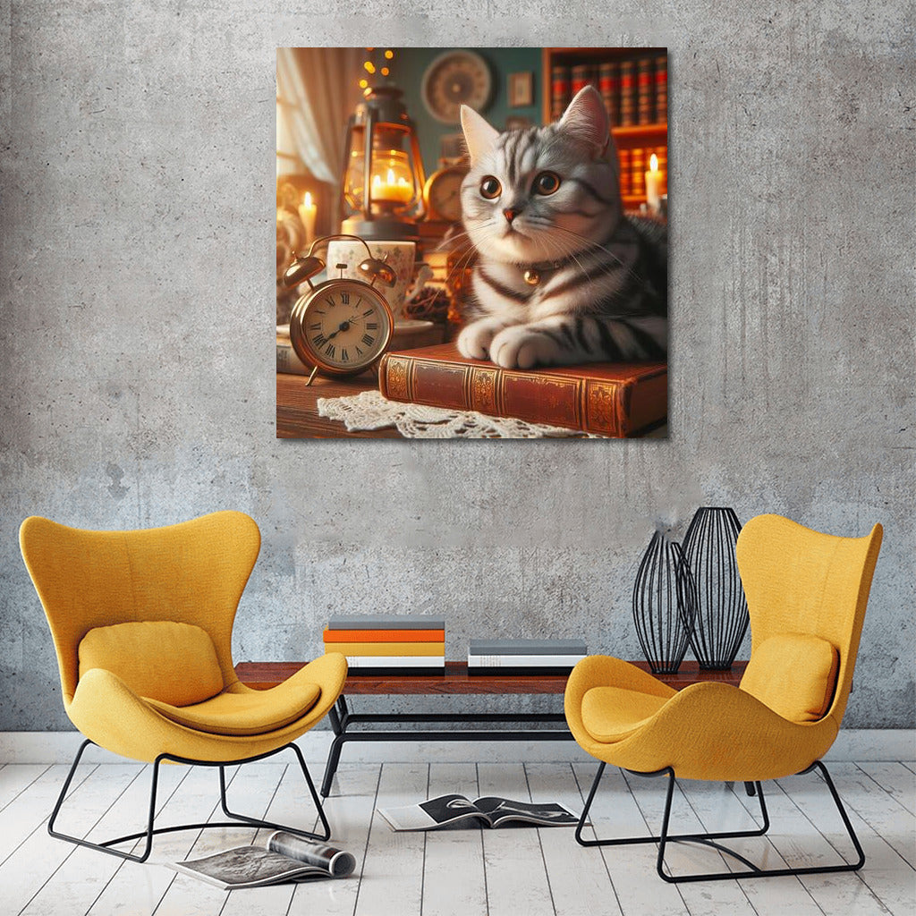 Cat in Candles and Books: Atmospheric Comfort for Your Home