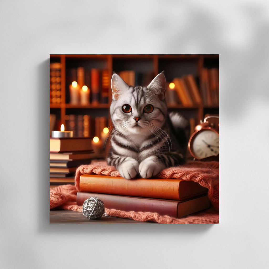 Cat and Books: A Cozy World on Your Wall
