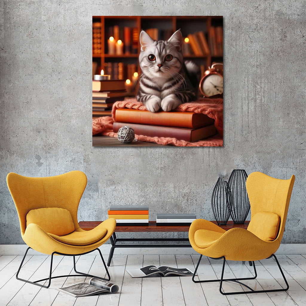Cat and Books: A Cozy World on Your Wall