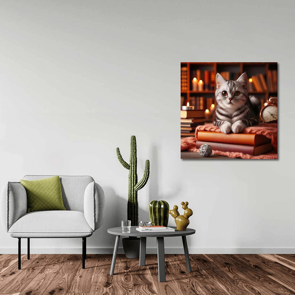 Cat and Books: A Cozy World on Your Wall