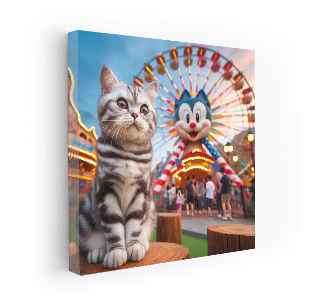 Cat in the Amusement Park: Magic Lights and Bright Emotions