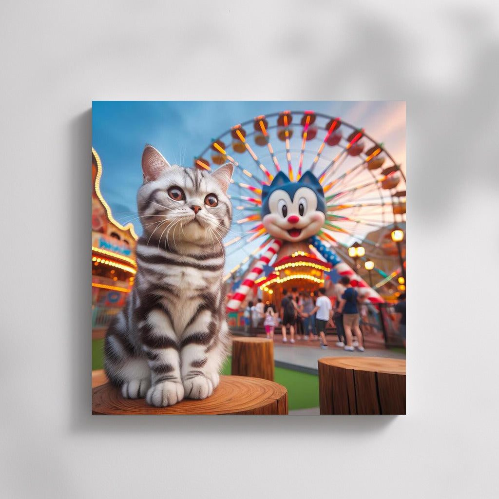 Cat in the Amusement Park: Magic Lights and Bright Emotions