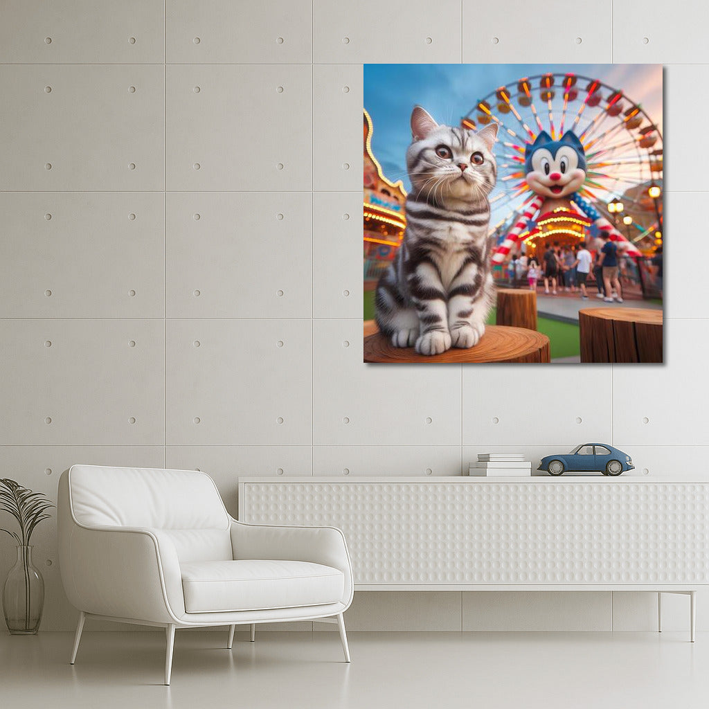 Cat in the Amusement Park: Magic Lights and Bright Emotions