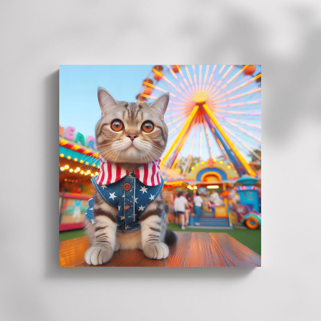 Cat in a Striped Suit at the Amusement Fair