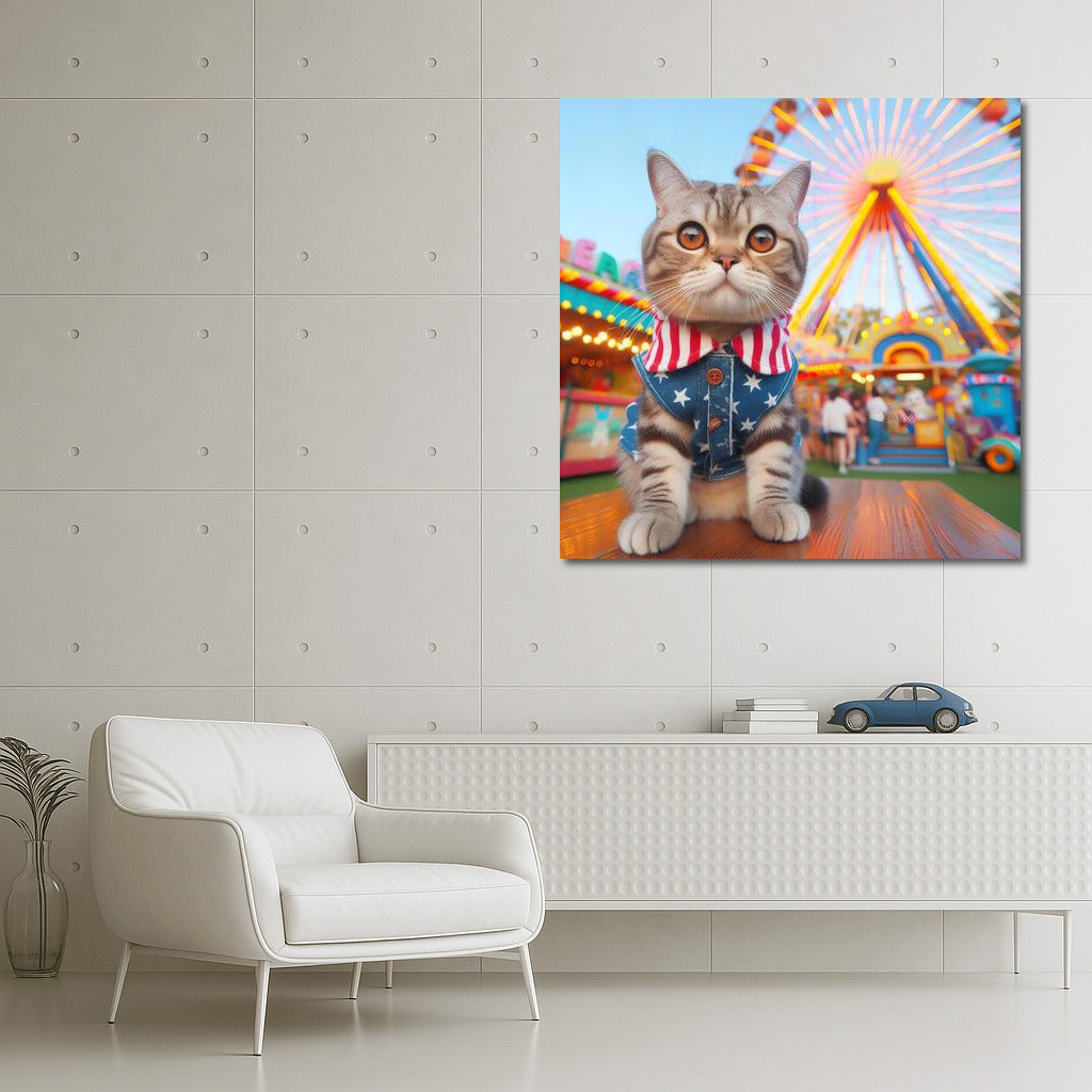 Cat in a Striped Suit at the Amusement Fair