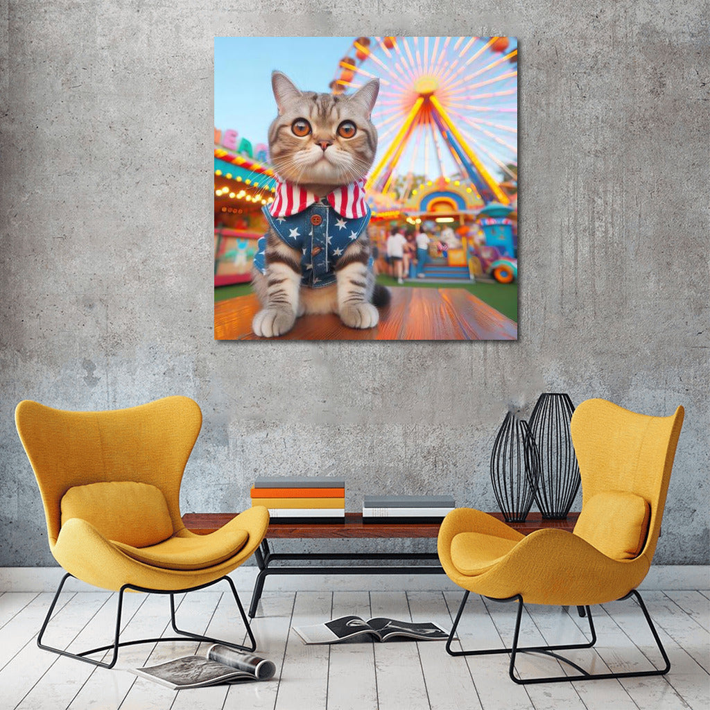 Cat in a Striped Suit at the Amusement Fair