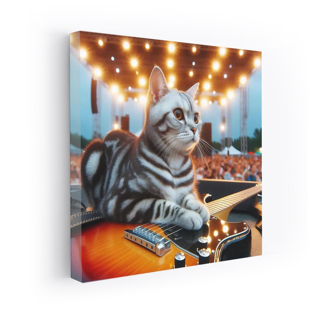 Rocker Cat on Stage: Charisma and a Guitar for Your Interior