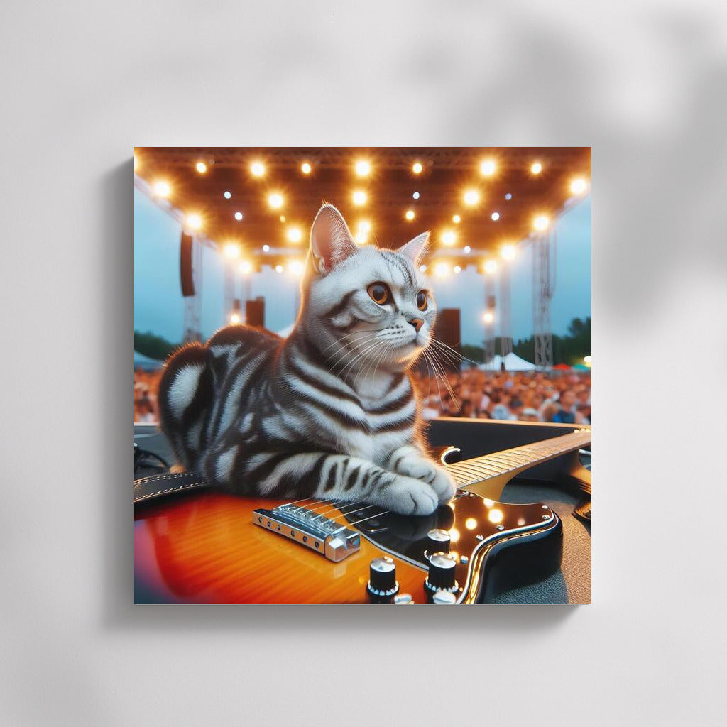 Rocker Cat on Stage: Charisma and a Guitar for Your Interior