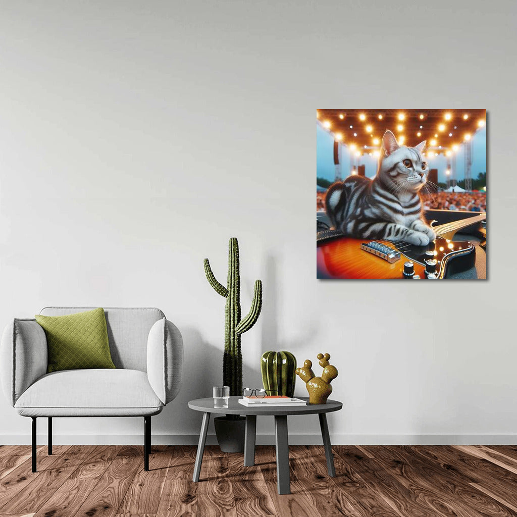 Rocker Cat on Stage: Charisma and a Guitar for Your Interior