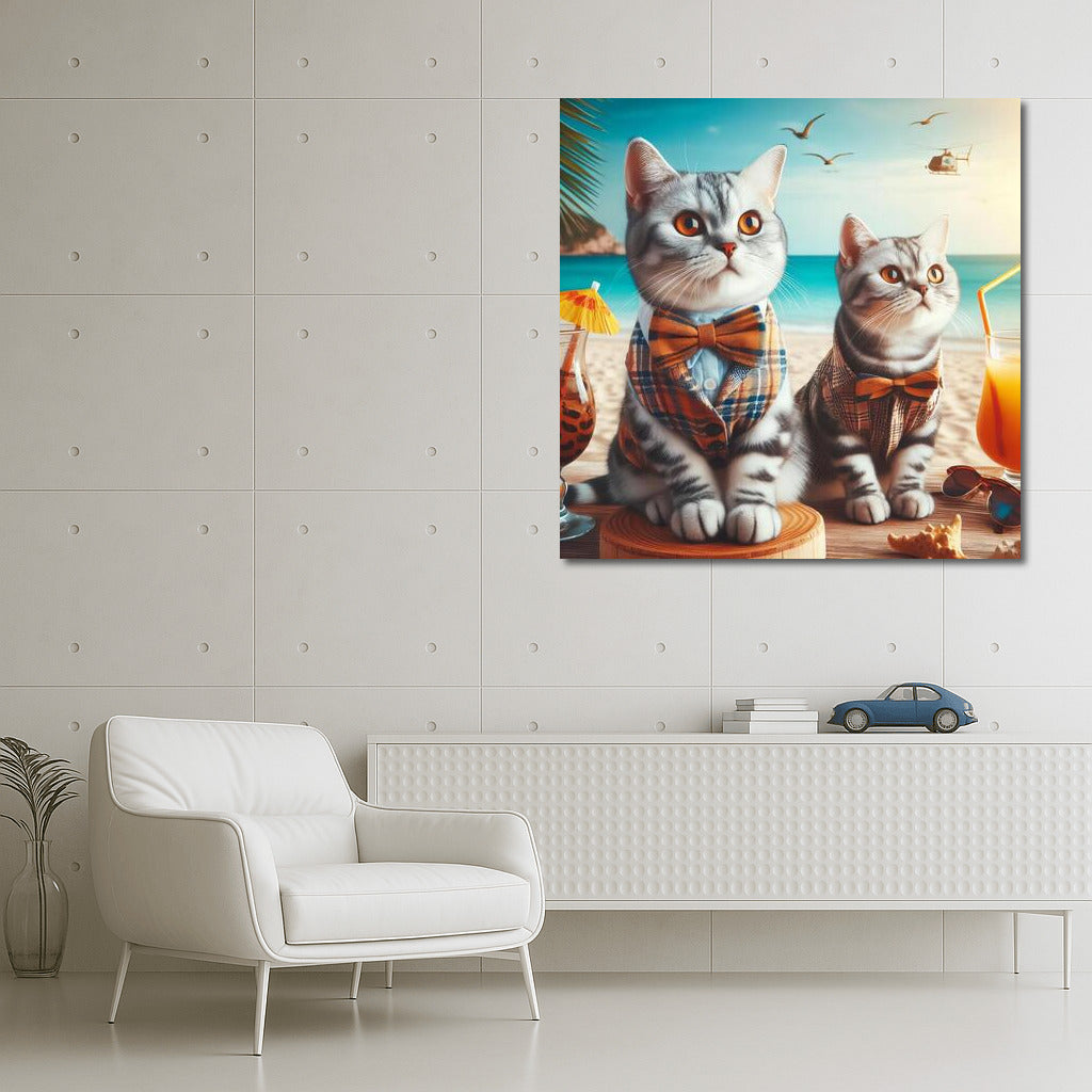 Cats in Beachwear at Sunset: The Comfort and Charm of a Seaside Evening