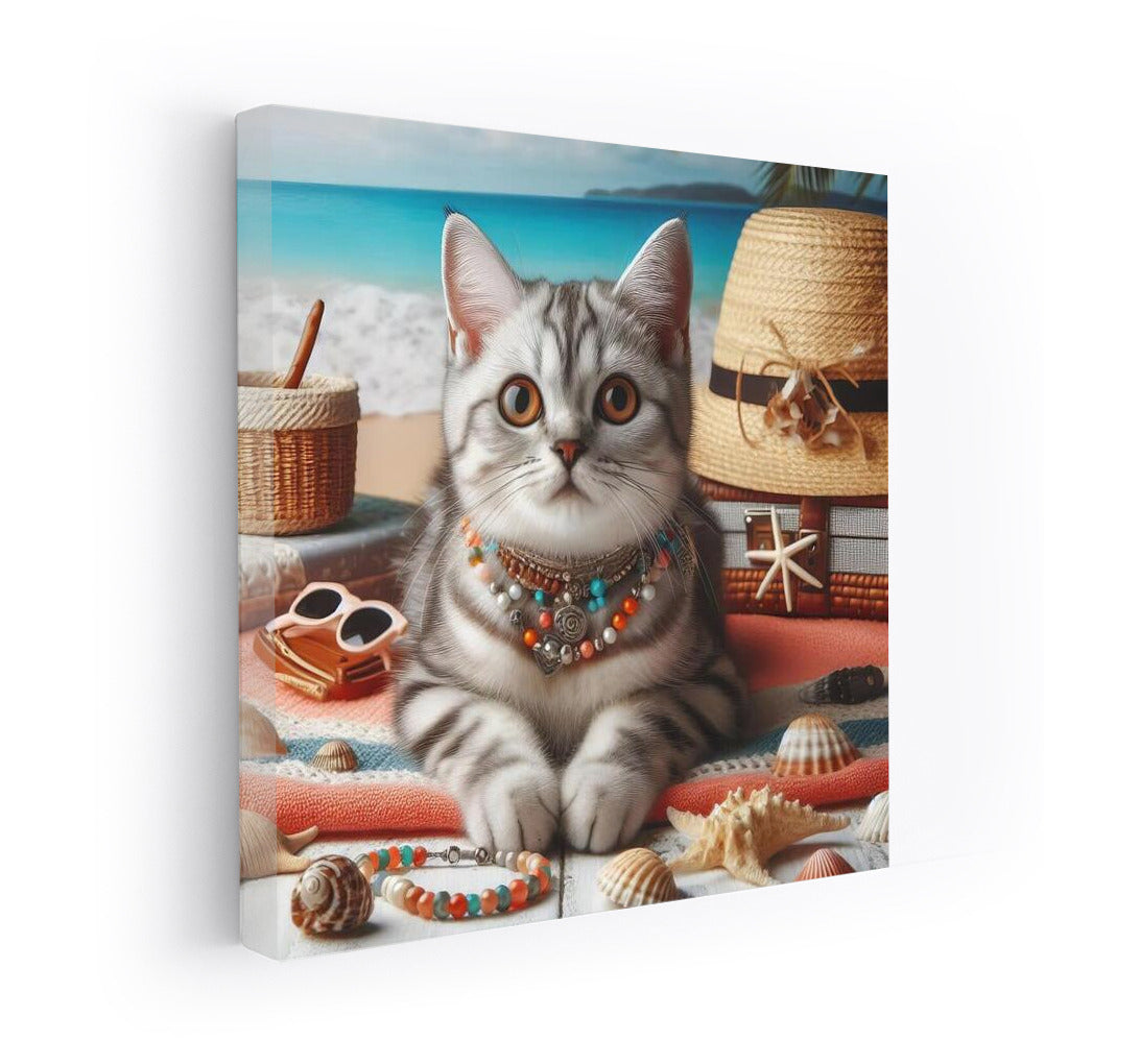 Cat on the Beach: Summer Lightness and Sea Treasures