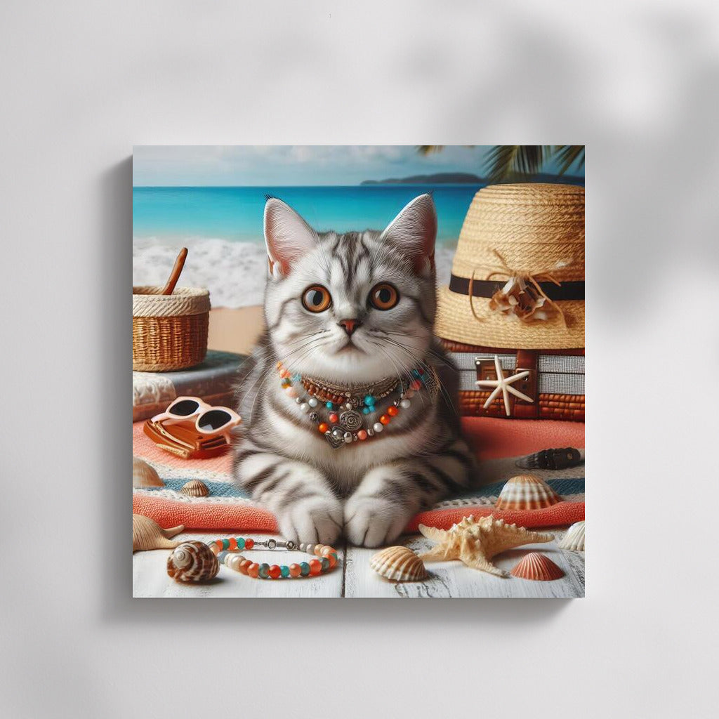 Cat on the Beach: Summer Lightness and Sea Treasures