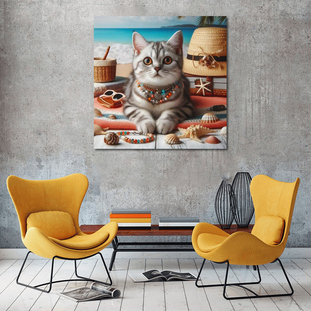 Cat on the Beach: Summer Lightness and Sea Treasures